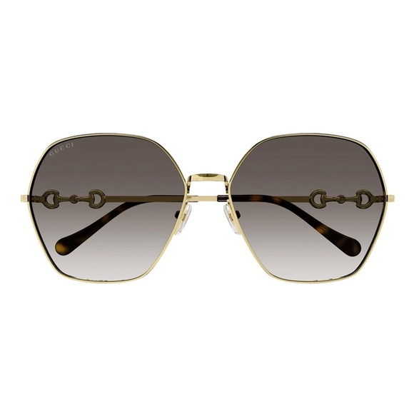 NEW GUCCI GEOMETRIC SUNGLASSES GUCCI GG1335S 002 GOLD GREY EYEWEAR - Picture 2 of 3